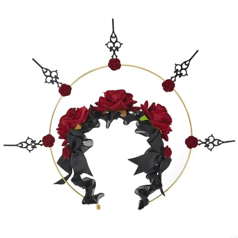 K1ME Spiked Goths Rose Crowns Mary HaloCrown Flower Headpiece