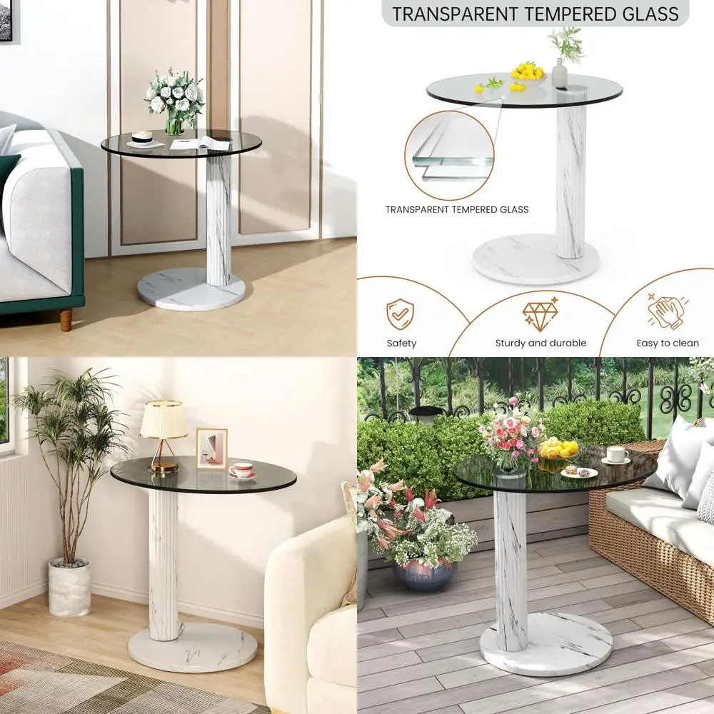 

Современный 22-дюймовый журнальный столик из закаленного стекла, подходит для гостиных, кафе и офисов (белый)