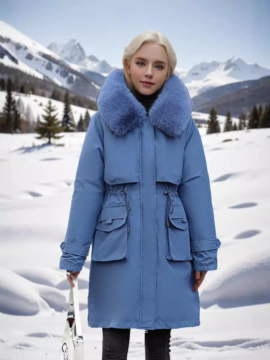 

Зимняя куртка-парка женская, утепленная, легкая, с воротником, в оригинальном британском стиле, с широким поясом, чисто женственная