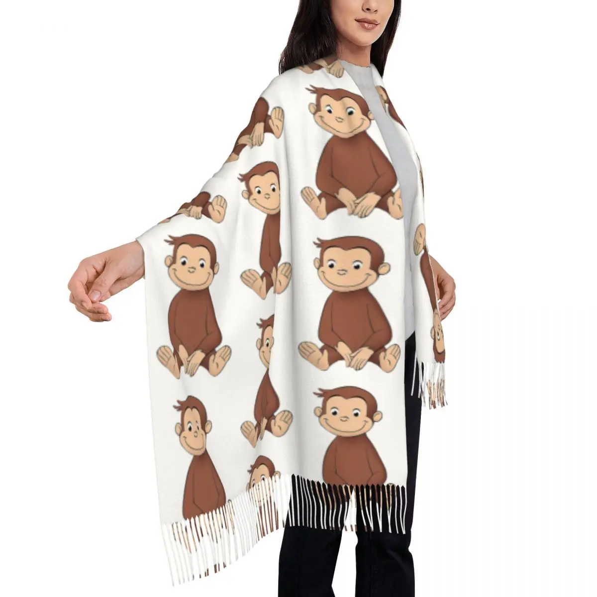 Curious George Scarf Tassel Scarves for Women Soft Warm Shawls and Wraps Long Fall Winter Shawl Wrap