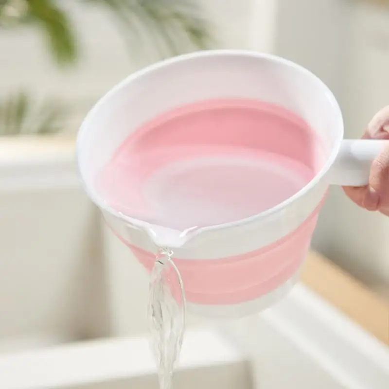 Collapsible Silicone Water Ladle BPA Free Anti-slip Handle Space Saving Water Scoop for Kitchen Laundry Bathroom Cleaning