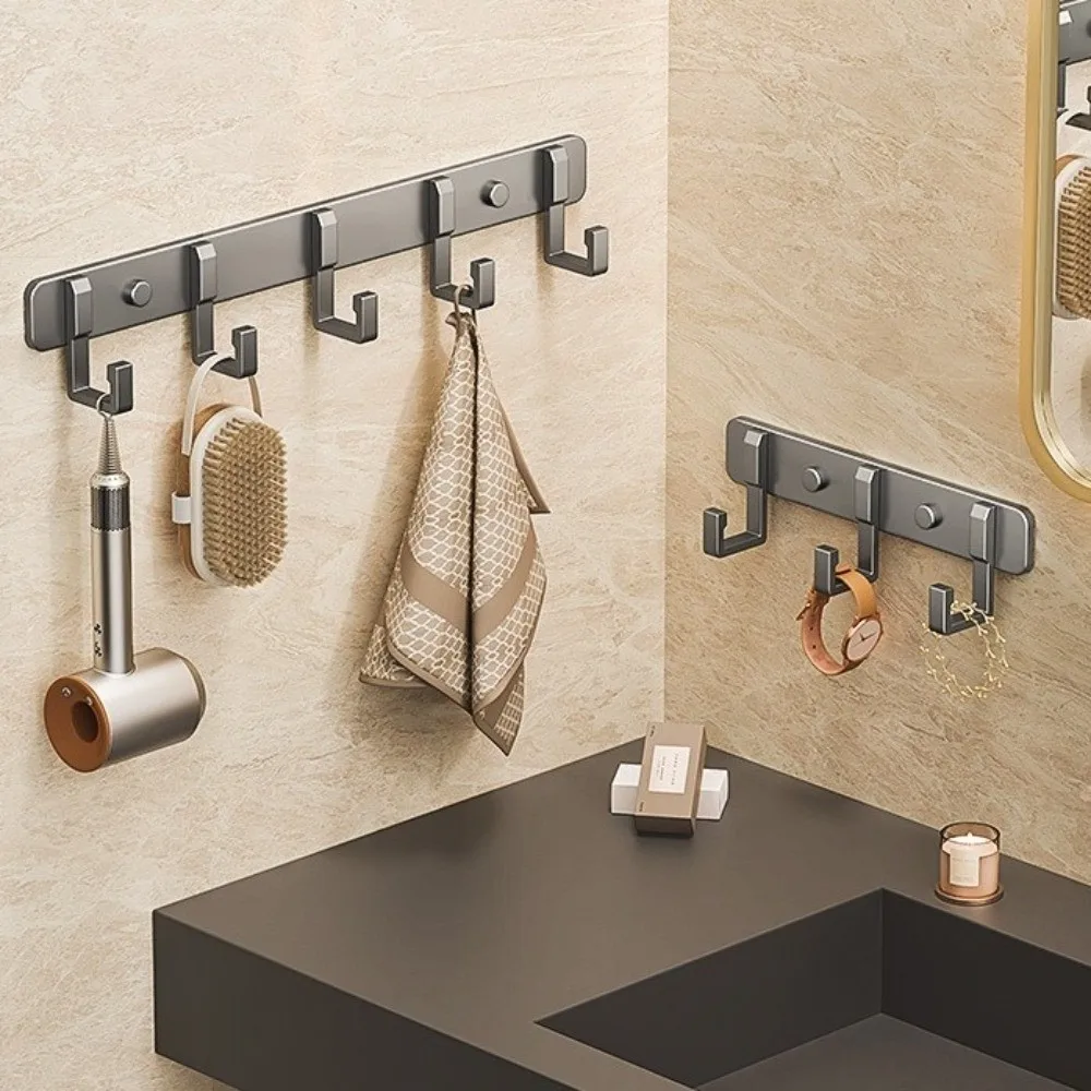 Practical Multi-Hook Wall Hook Rack Aluminum No Drill Towel Hanger Hook Space Saving Door Holder Entryway