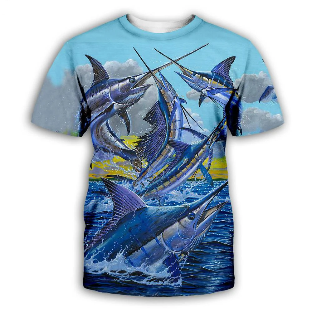 Summer Fishing 3D Print T-Shirts Men Women Hip Hop Short Sleeve T Shirt Oversized Outdoor Tees Harajuku Y2k Tops Kids Clothing