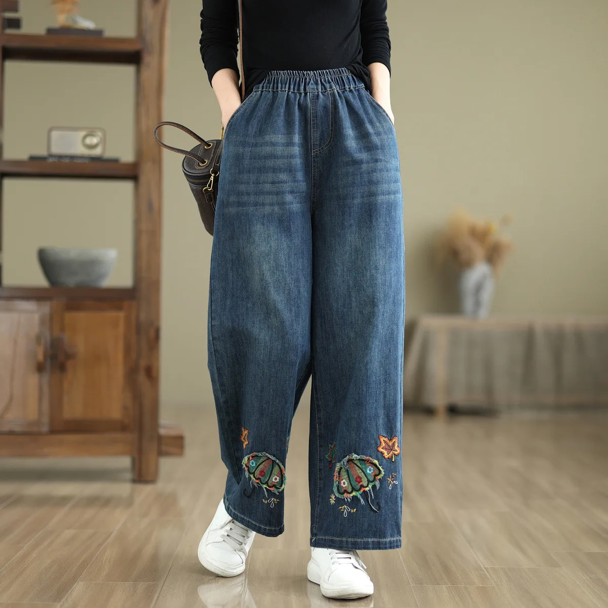 Aricaca Vrouwen Hoge Taille Vintage Rechte Denim Broek Mode Casual Wijde Pijpen Jeans