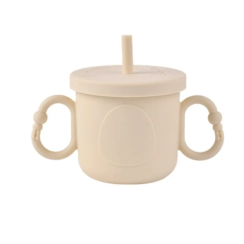 

Silicone Baby Training Cup Portable Double Handle Toddler Sippy Cups 200ml Penguin Print Toddlers Straw Water Bottle