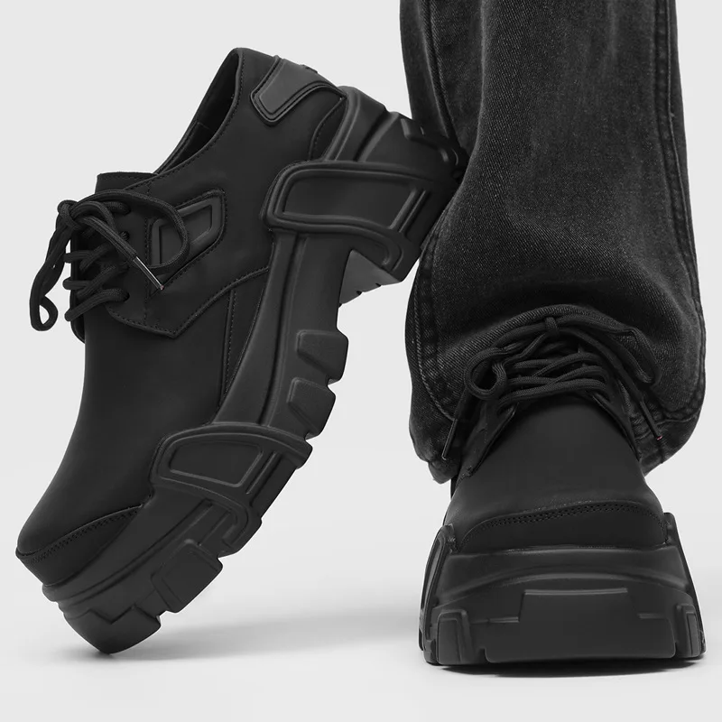 

men fashion punk hip hop natural leather shoes lace-up derby shoe black designer platform sneakers vintage youth cool footwear