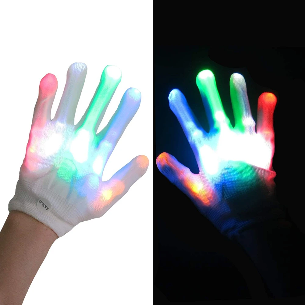 Guantes intermitentes Led de Halloween, guantes brillantes de arcoíris de alta elasticidad, 7 modos luminosos, juguetes para niños y niñas, suministros electrónicos para fiestas y bares