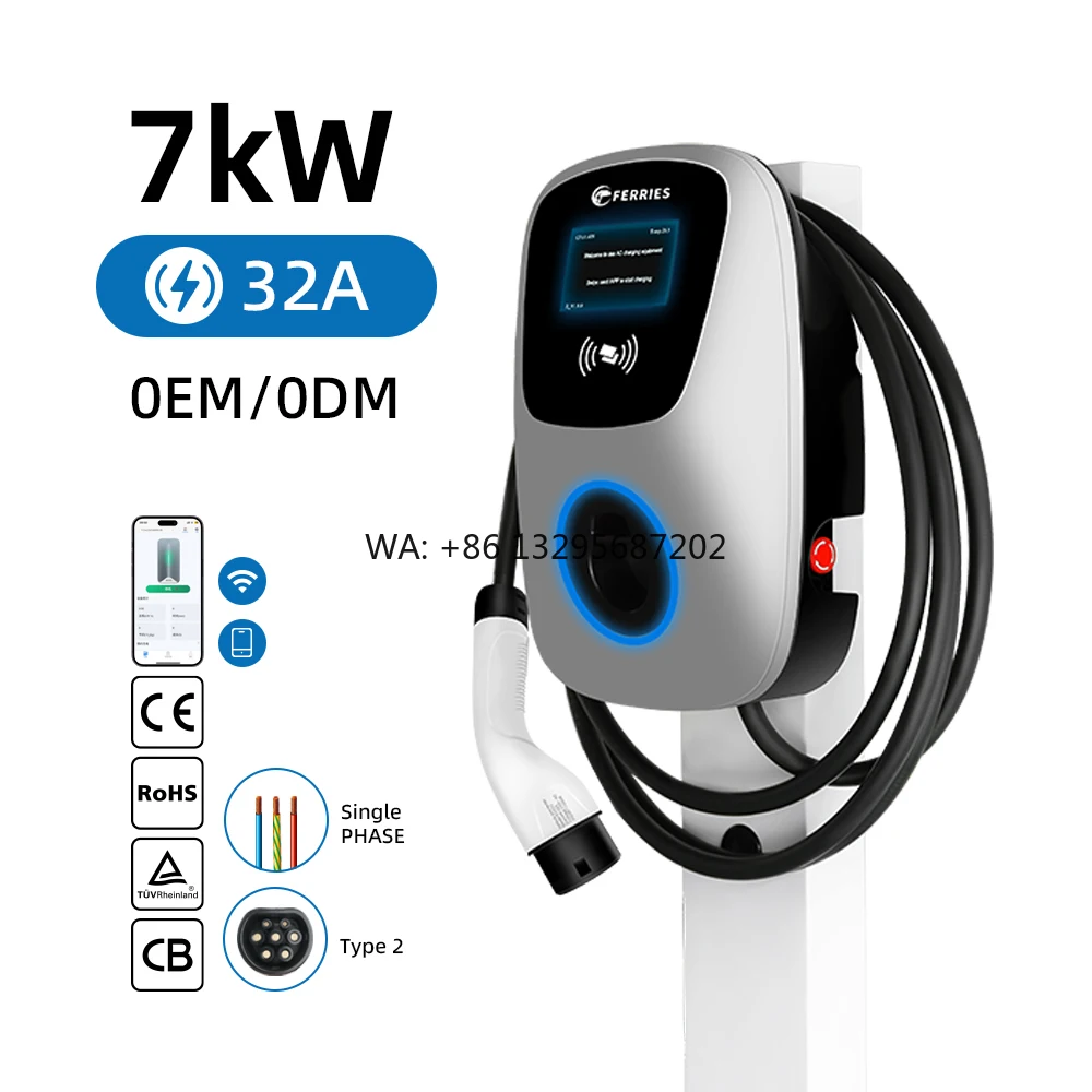 

Electric Car Charging Station AC Wallbox 7kw 32A 230V TYPE 2 Single Phase RFID APP WIFI Smart Ev Home Charger for Uk Market