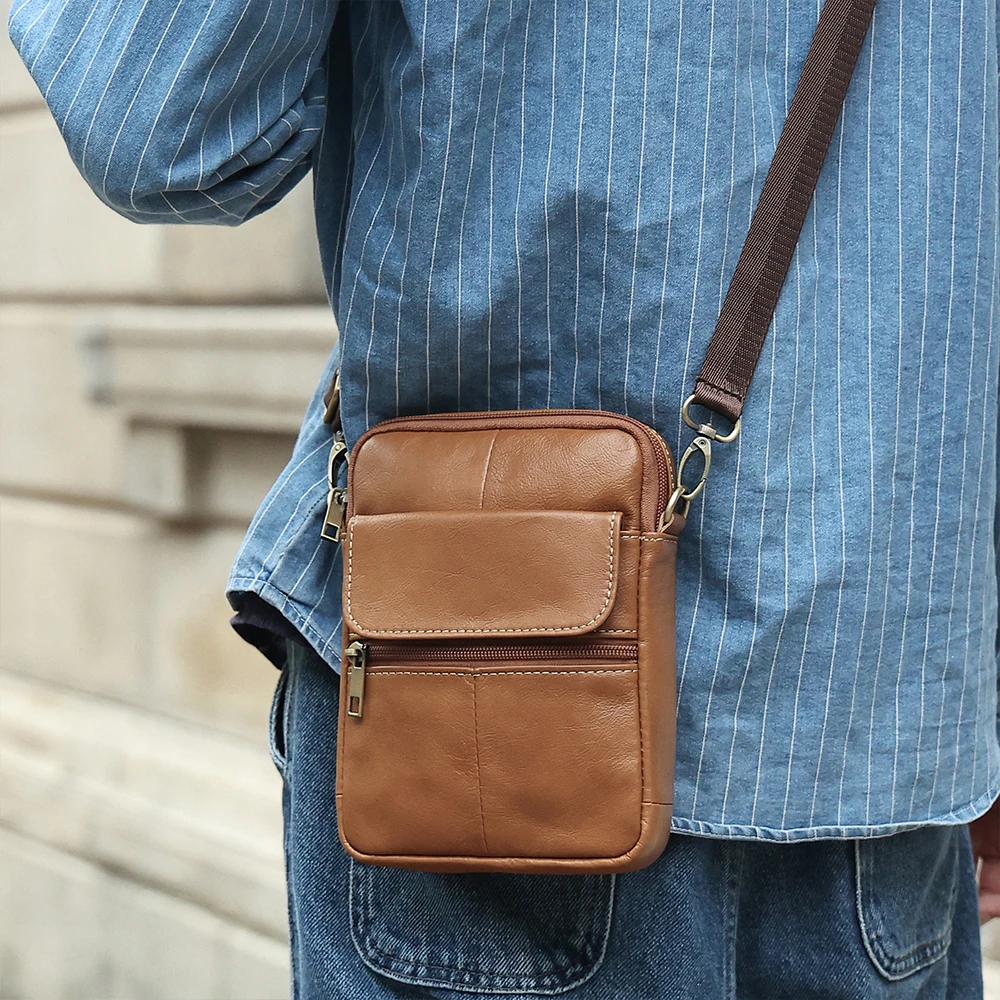 New Fashion Genuine Leather Shoulder Bag for Man Small Messenger Bags Mini Travel Crossbody Bag Men Casual Flap Bag Male