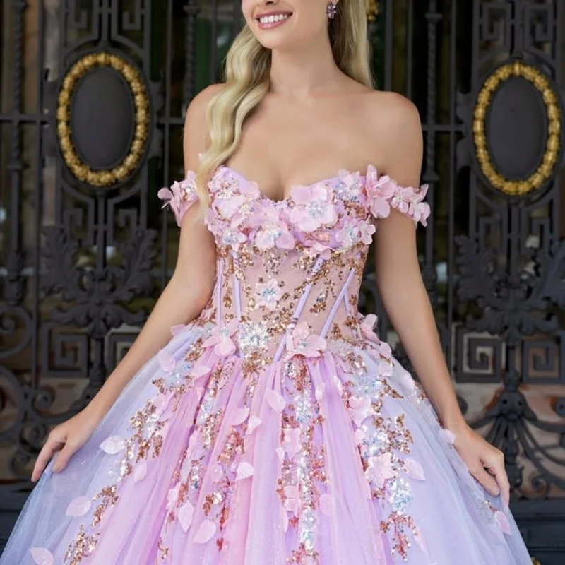 gradient color Quinceanera Dress crystal glitter Decal Long tail 3D layering  Vestidos De 15 Quinceanera ﻿Customize