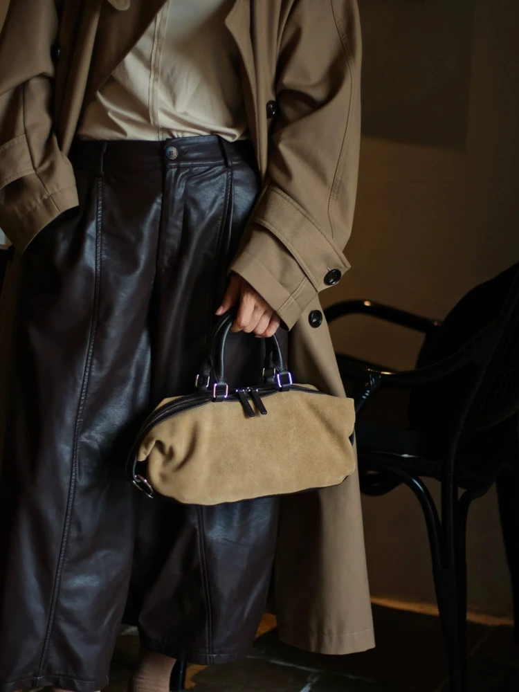 Fashion Retro Simple Unique Genuine Leather Women Tote Pillow Bag\Handbag Real Leather Lady Boston Shoulder Crossbody Bag