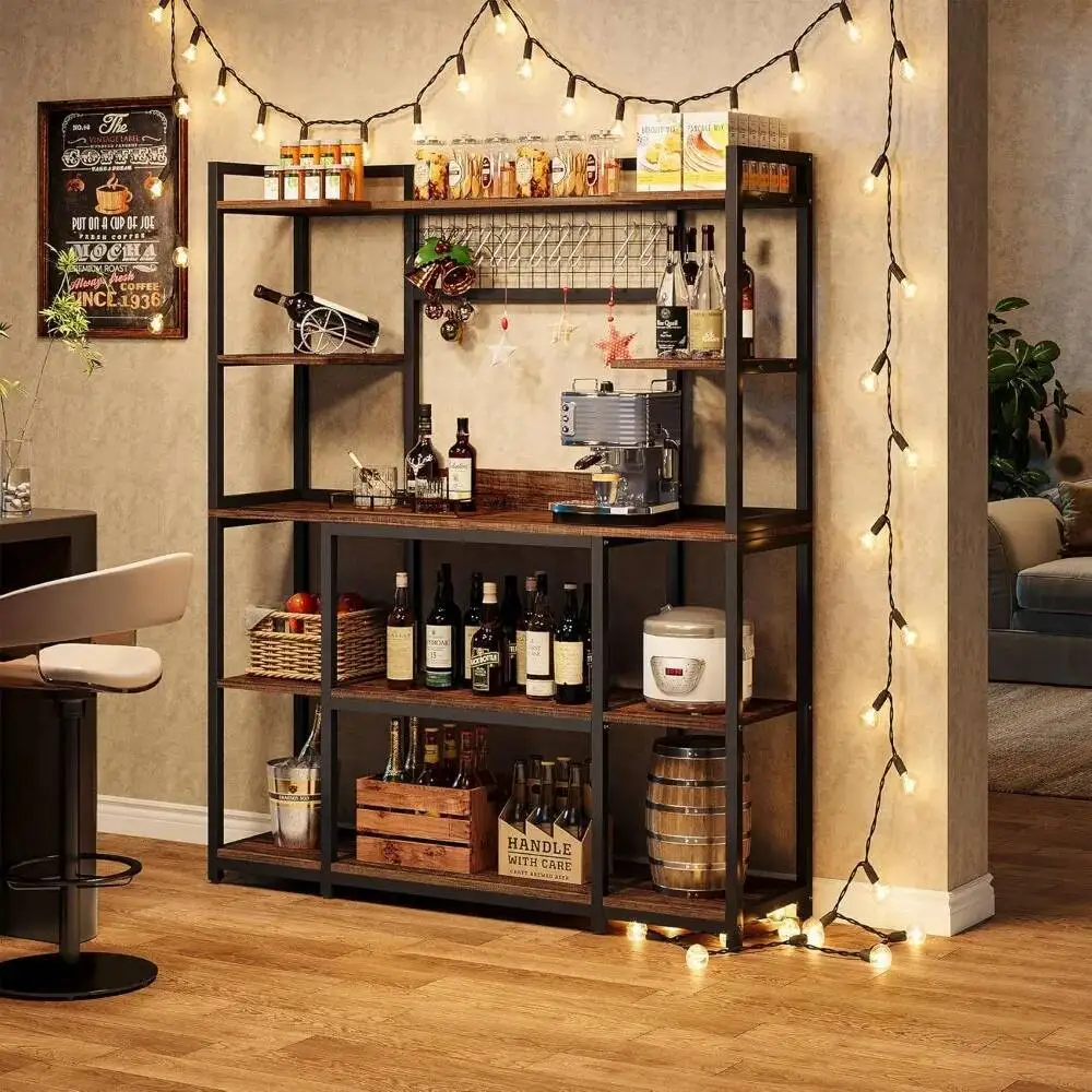 رف الخبازين، حامل ميكروويف من 5 طبقات مع إطار معدني، رف تخزين واسع للمطبخ مقاس 55 بوصة، محطة خباز كبيرة لبار القهوة #4