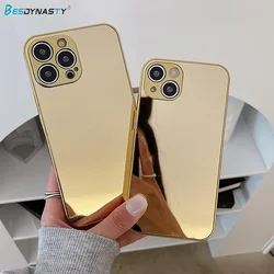 Luxury Brief Silver Golden Mirror Shockproof Case for iPhone 17 16 15 14 Plus 13 11 12 Pro Max Electroplating Hard Back Cover