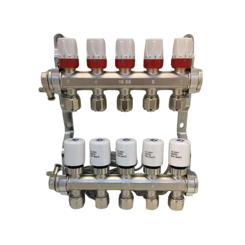 

Modern Design 2-Ways to 8-Ways Radiant Heat Brass Manifold Thermostatic for Floor Heating System