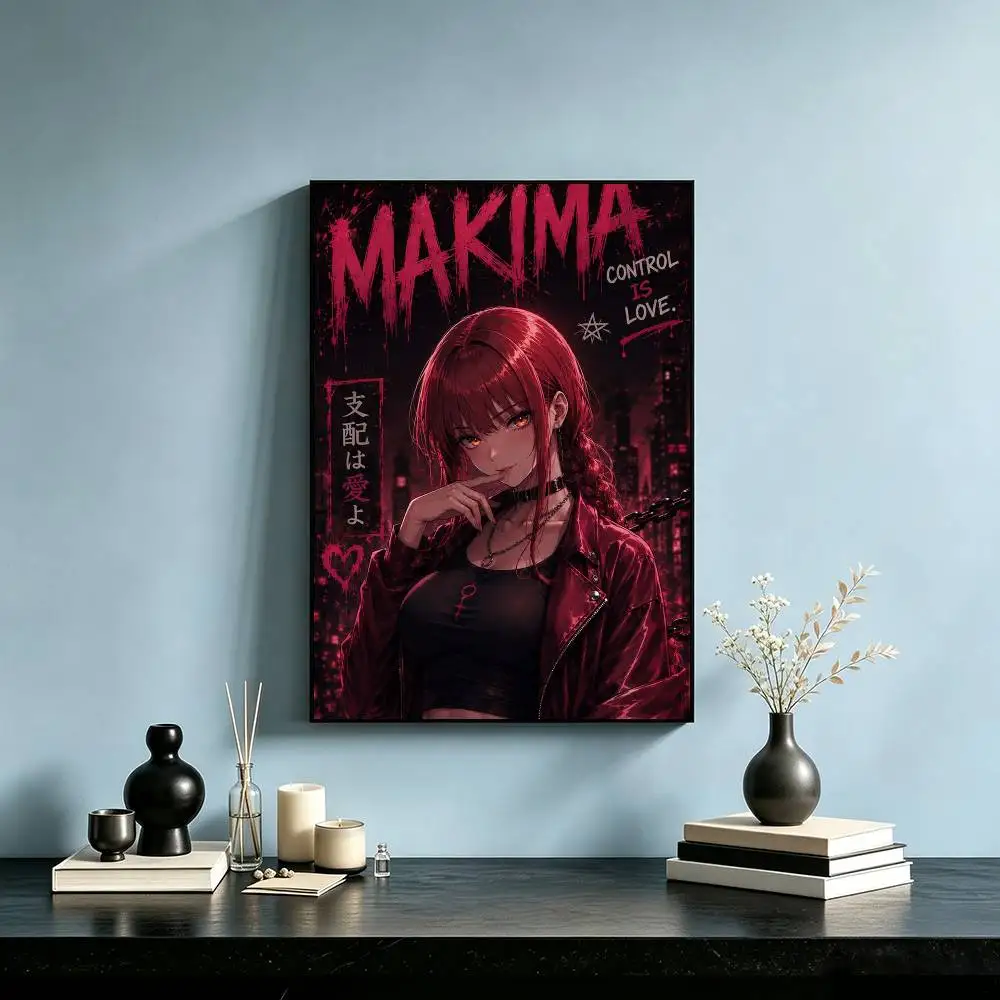 Anime C-Chainsaw Man M-Makima  Poster Waterproof Wall Art Sticker For Bar Living Room Vintage Decor High Quality Print Gift