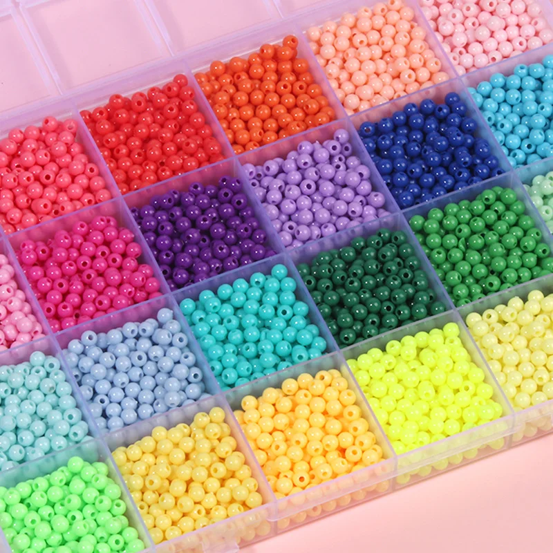 10g/Lot 4mm Colorful Acrylic Beads Round Shape Loose Spacer Beads for DIY Charms Necklace Bracelet Jewelry Making Accessories