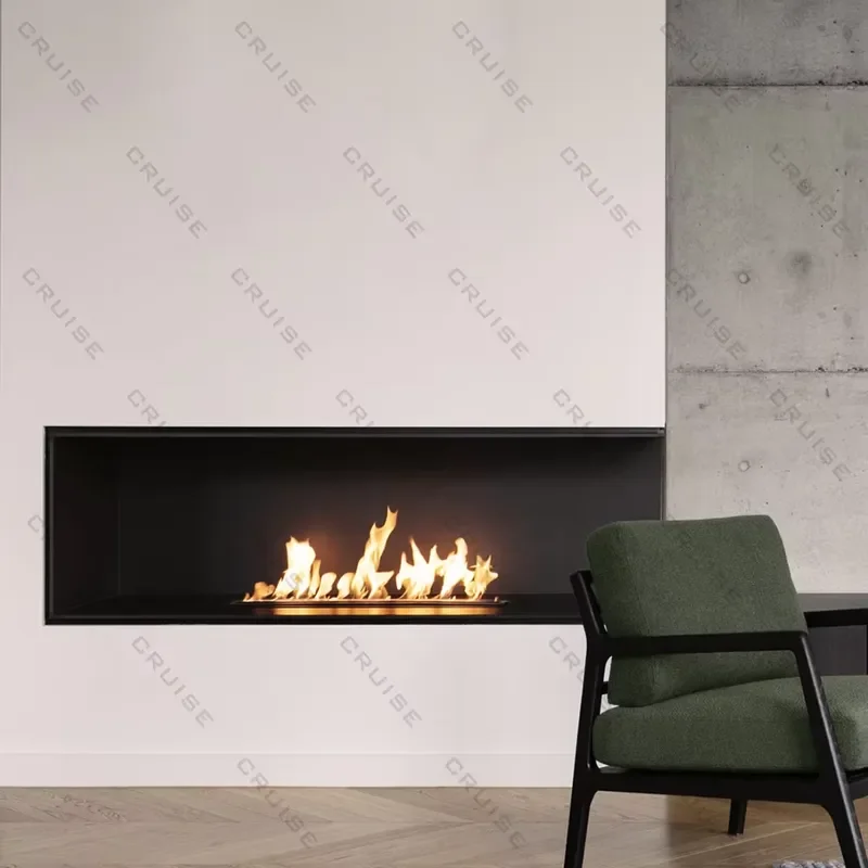 1400mm Manual Bioethanol Fireplace Insert Metal Non Smoking Embedded Design Custom Size Eco Friendly Alcohol Fire Pit for