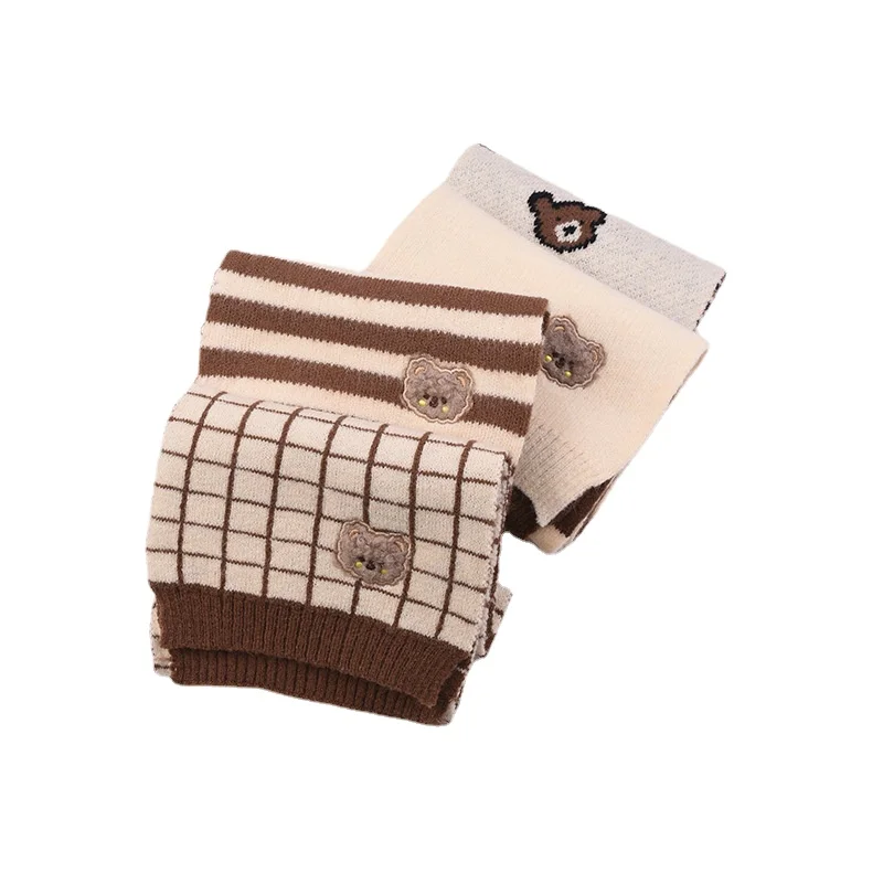 

Cute Bear Cartoon Print Kids Scarf Winter Warm Stripe Knitted Neckchief Wool Scarves Baby Shawl Children's Accessories