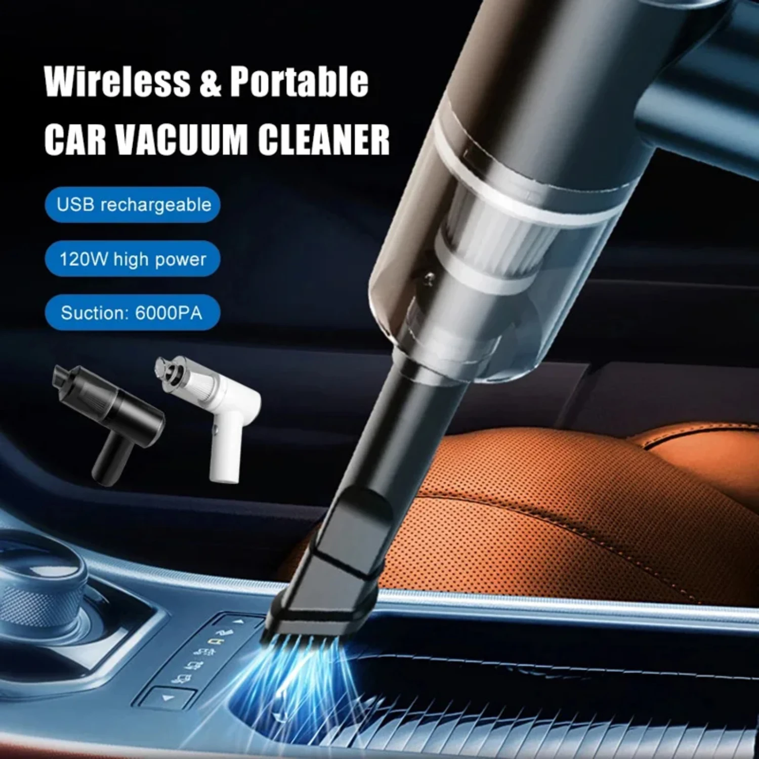 Aspirateur de voiture aste USB sans fil portable, 2 en 1, bain, déterminer