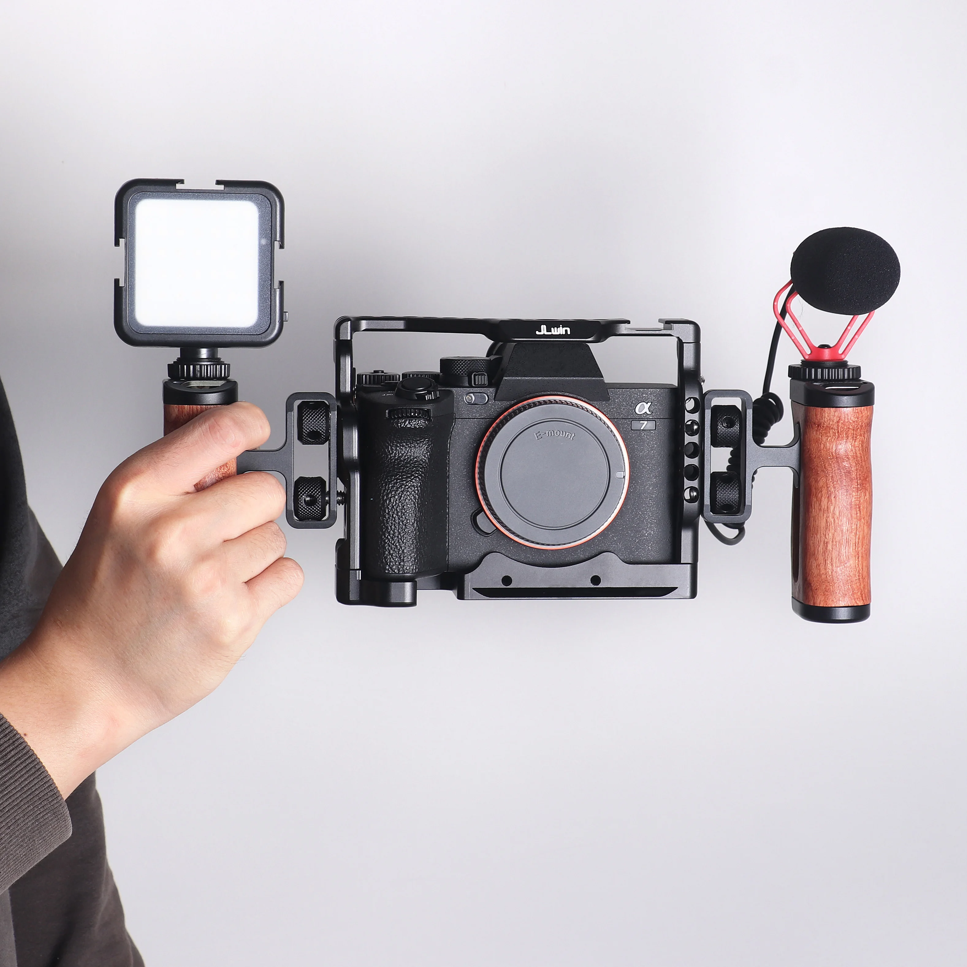 FOTGA Camera Cage Wooden Handle Side Hand Grip with Cold Shoe Mount 1/4&3/8 Inch Screw Hole Video Photography Camera Fotografica