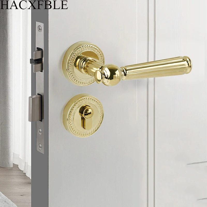 Light Luxury Interior Split Magnetic Suction Silent Bedroom Door Lock Home Simple Gold Wooden Door Lock Zinc Alloy Handle Lock