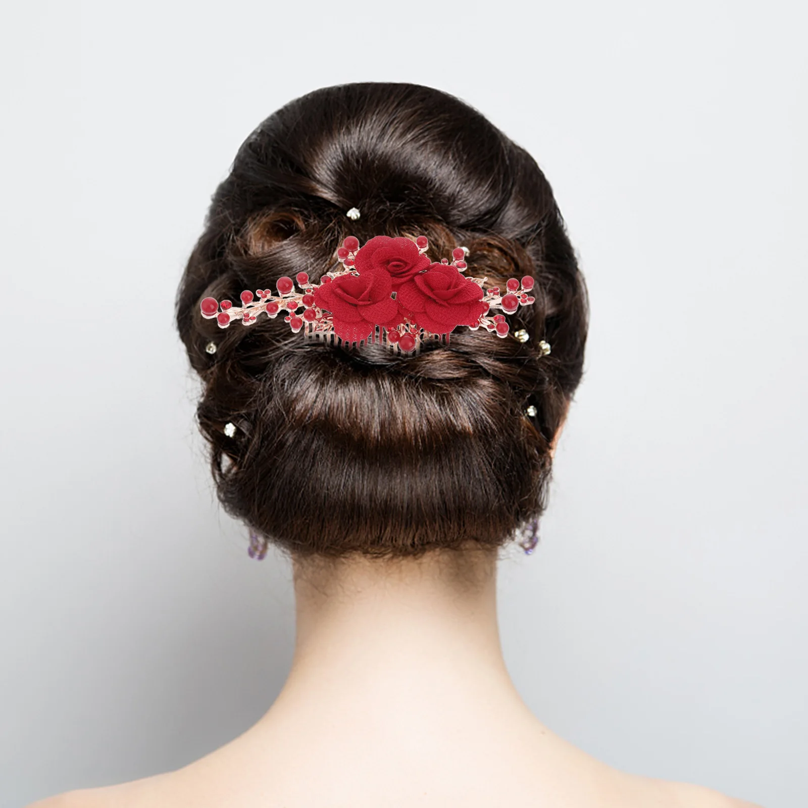 مشط لغطاء الرأس من اللؤلؤ على شكل زهرة وردية عتيقة لغطاء رأس الزفاف وإكسسوارات الزفاف دبوس شعر أنيق لديكور حفلات وصيفة العروس #5