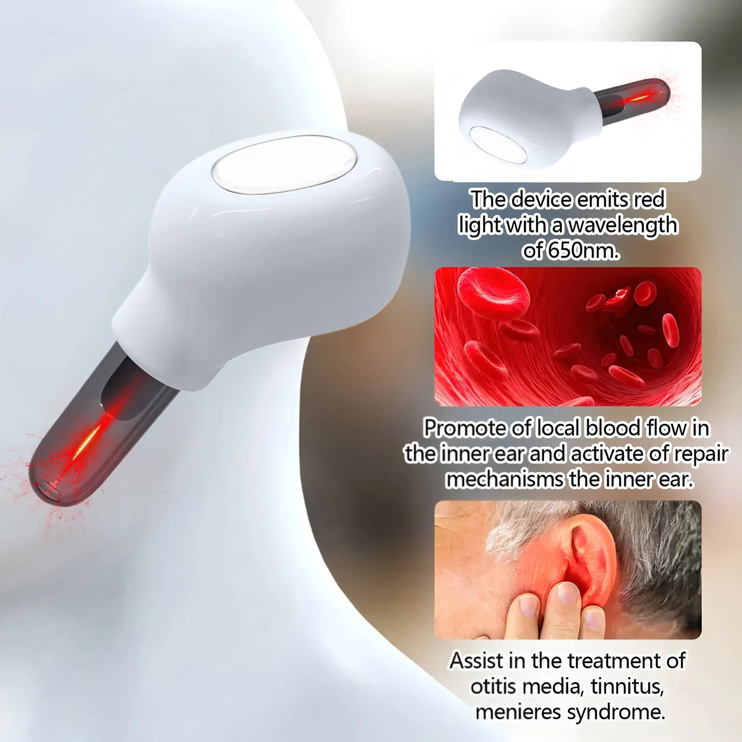 

1Pcs Painless 650nm Red Light Otology Laser Therapy Device - Ear Care Instrument for Tinnitus, Otitis Media & Deafness