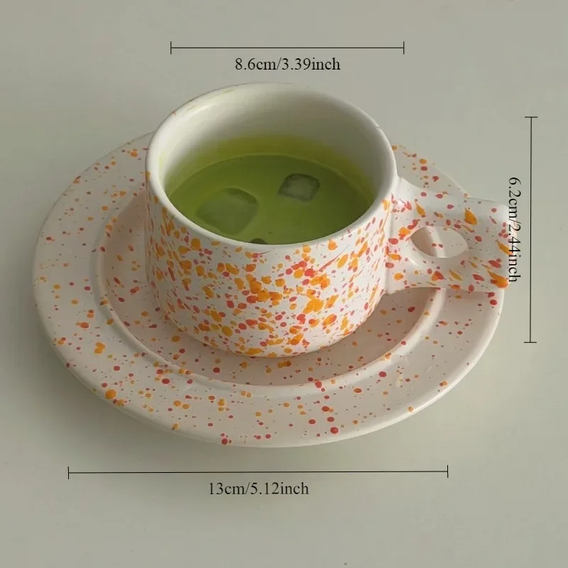 Creative Splashed Ink Ceramic Coffee Mug & Saucer Set, Ins Style Vintage Retro Design, Unique Drinkware Gift for Home Kitchen