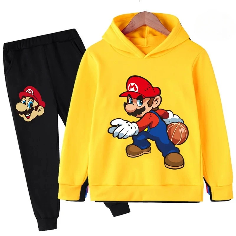 2024 New 2-14T Anime Super Mario Clothes Kids Mario Bros Printed Sweatshirt Pants Suit Boy's Tracksuit Baby Girl Tracksuit Teen