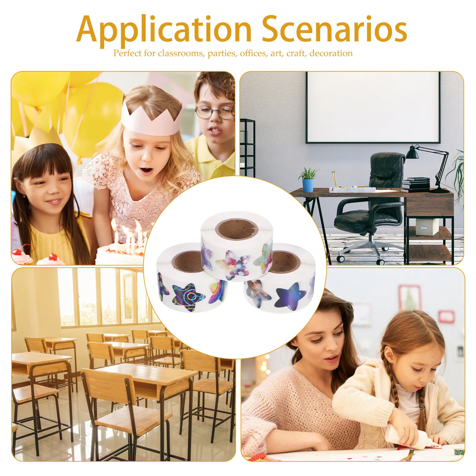3 Rolls Star Sticker Kindergarten Reward Removable Pentagram Prints Stickers for Classroom Teachers Student Motivation Incentive