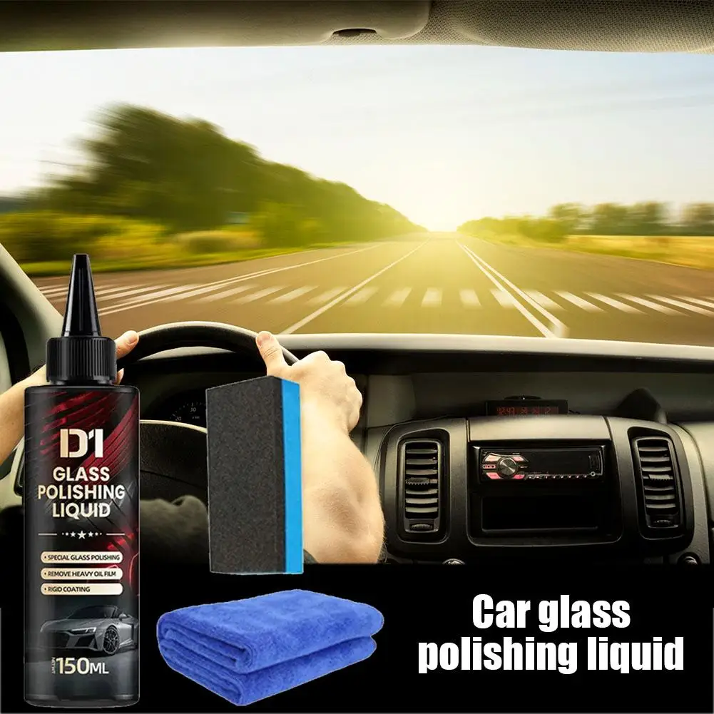 Car Glass Polish Liquid With Towel Sponge Removes Water Car Streak-Free Accessories Stains Visibility Haze-Free Enhances Spary