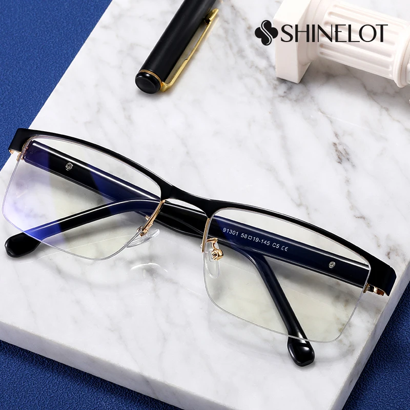 

91301 Hot Sale Rectangle Light Luxury Half Eyeglasses Frame Eye Protection Glasses Science Geek Eyewear Boyfriend Birthday Gift