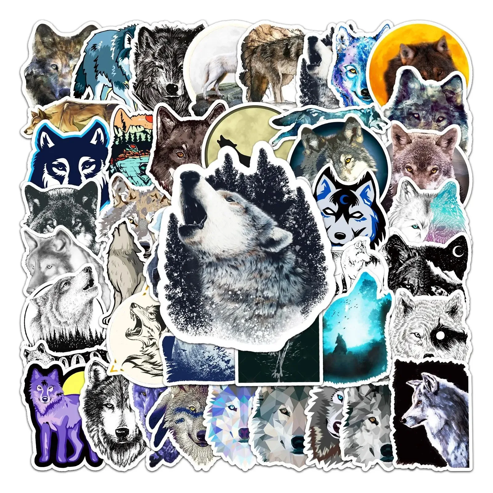50PCS New Trendy Cartoon Wolf Graffiti Helmet Cup Car DIY Waterproof PVC Pocket Account Play Reward Sticker