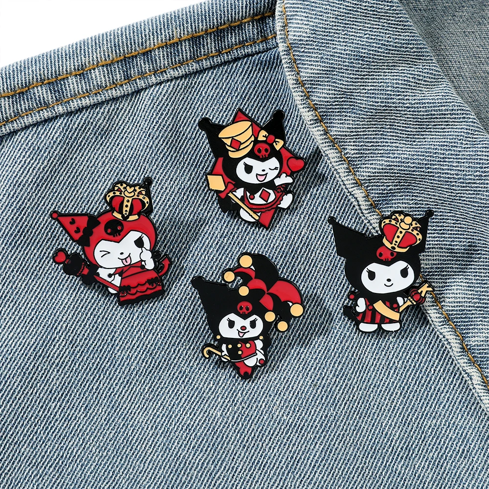 Sanrio 4 Pcs Magic Kulomi Brooch Fashion Crown K Love Block Enamel Pin Magic Clown Metal Badge Backpack Clothing Jewelry