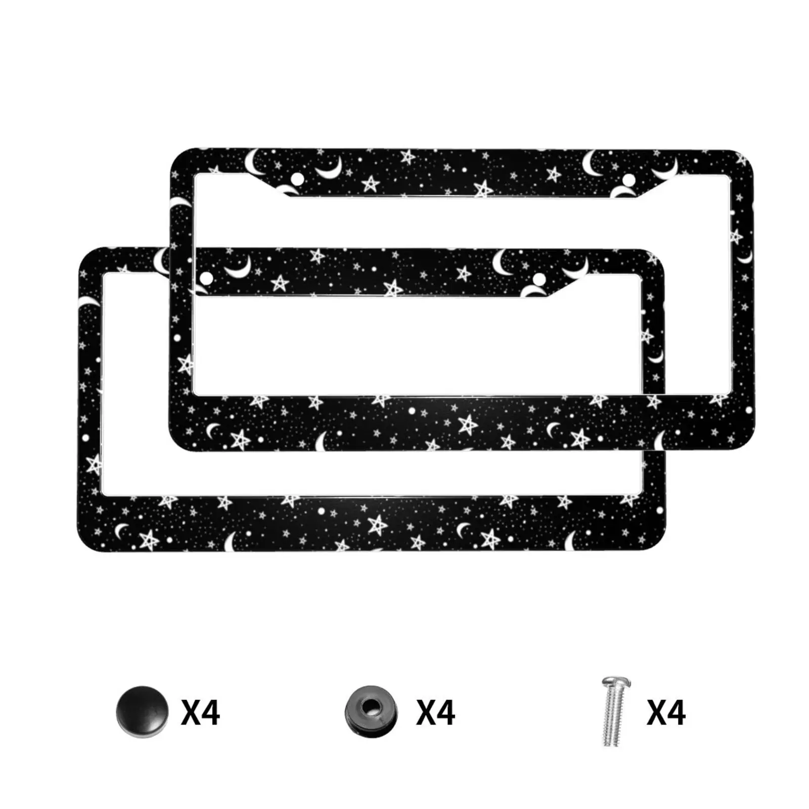 Doodle Night Sky Stars Boho Print Standard Aluminum Alloy Car License Plate Cover Car Accessories Waterproof License Plate Cover