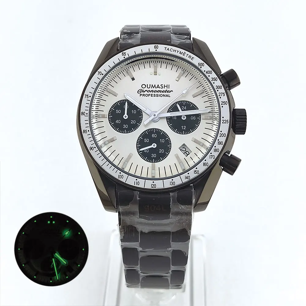 41 мм черные мужские наручные часы VK63 механизм хронограф сапфировое стекло резиновые деловые мужские водонепроницаемые наручные часы на заказ