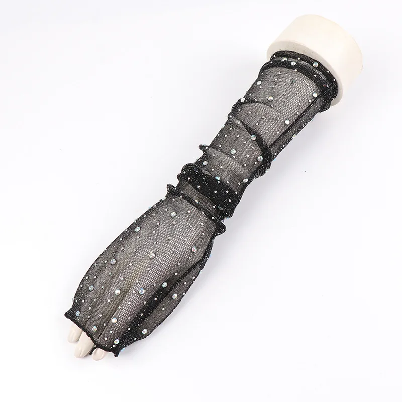 Half Finger Gloves Sun Protection Extended Sleeves Rhinestone Breathable Elastic Sheer Lightweight Adult Size Fabric Color Daily