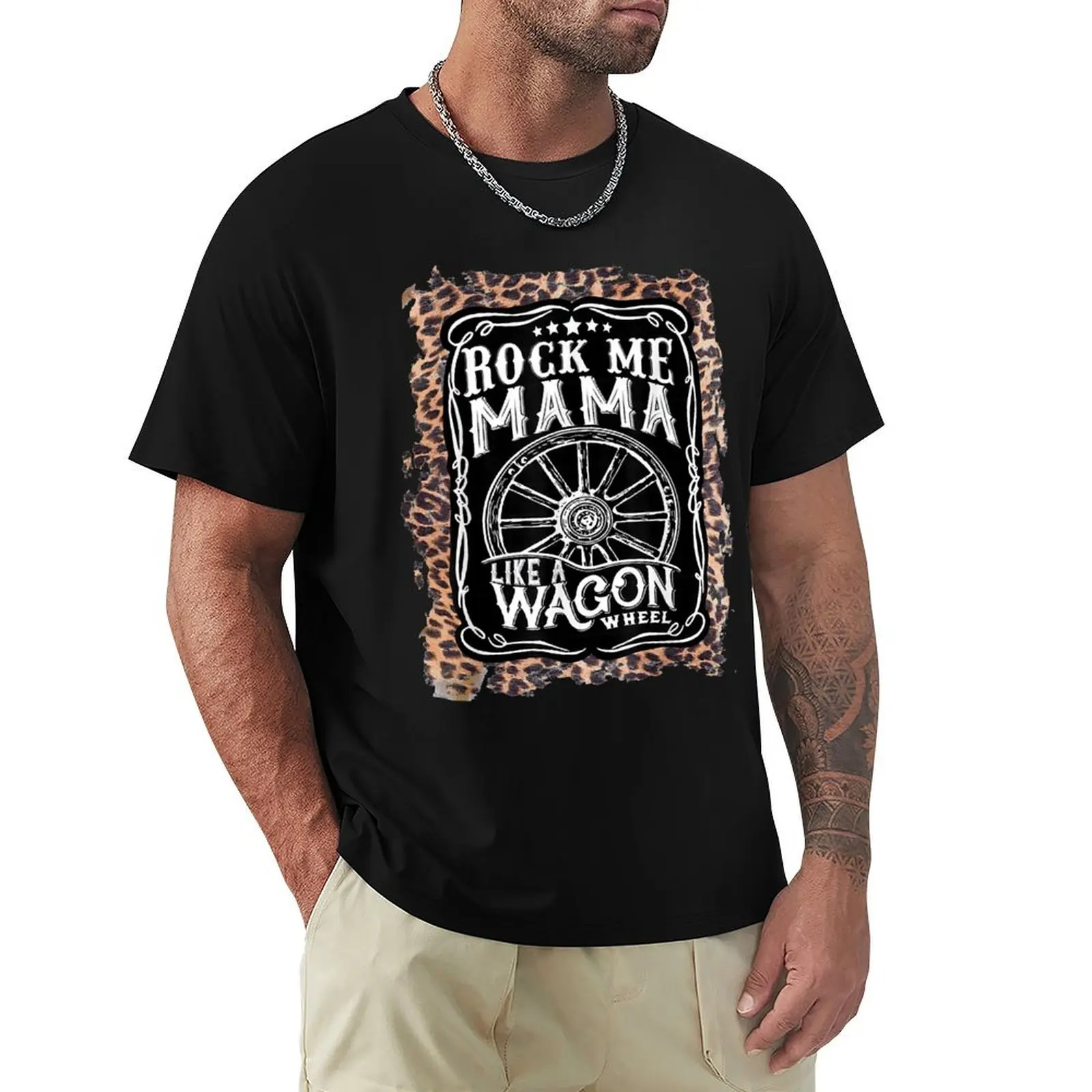 Rock me Mama like a wagon wheel Country Music leopard Essential T-Shirt cotton t shirt man T-Shirt