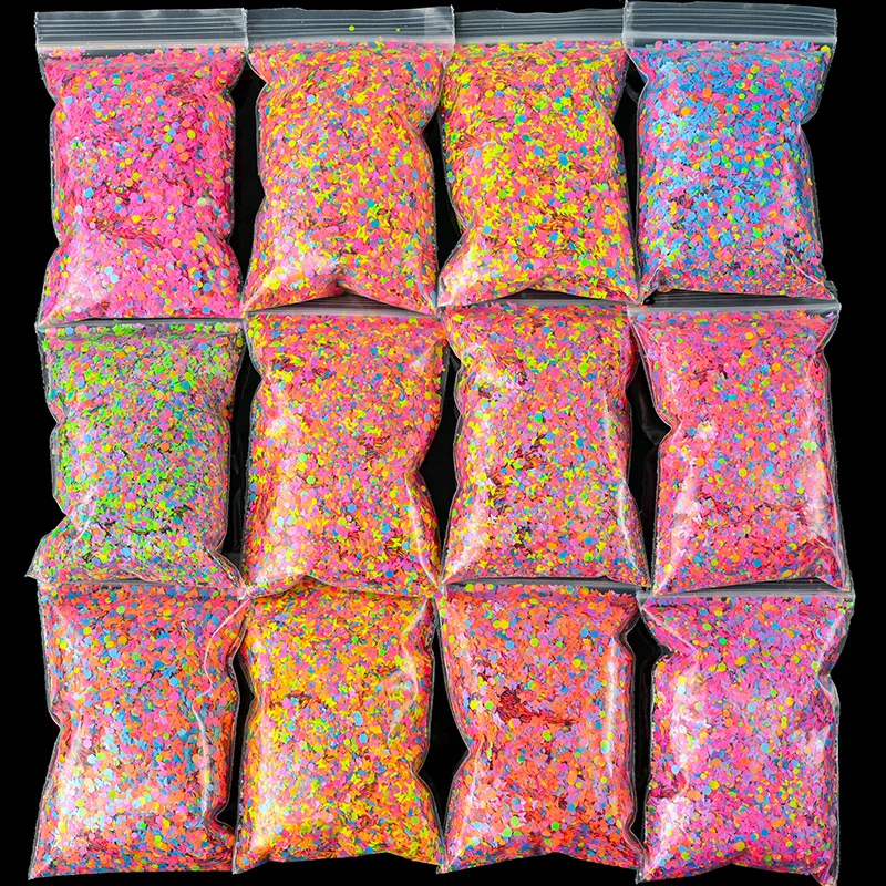 50g Neon Buttefly/Round Dot /Heart/Hexagon Glitter Sequins Mixed-Color Halloween Butterfly Sequins DIY Fluorescent Sequins &*&