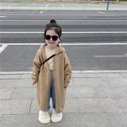 Autumn winter girls' hooded knitted cardigan Coat Korean version medium long lazy children's sweater jacket