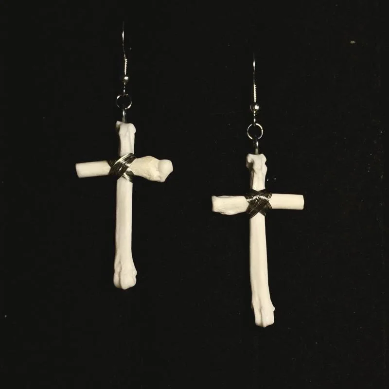 Double Cross PureWhite Bone Texture Cross Earring Fashionable Unique Pursuing Minimalist Gothic Mysterious Style Jewelry for You