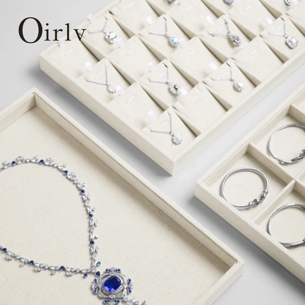 

Oirlv бежевые тканевые подносы для демонстрации ювелирных изделий, органайзеры для ожерелий, браслетов, колец, витрина для розничной торговли ювелирными изделиями премиум-класса/поднос для хранения