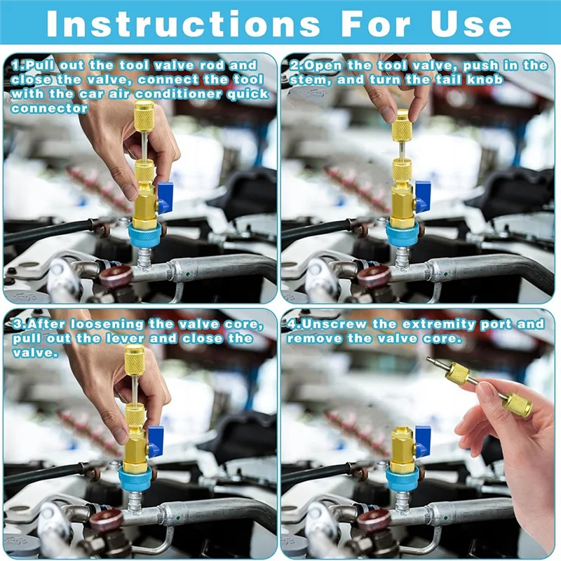 AAAN-R134A Valve Core Quick Remover High Low Pressure AC Valve Core Removal Tool Port Cap Valve Stem Kit