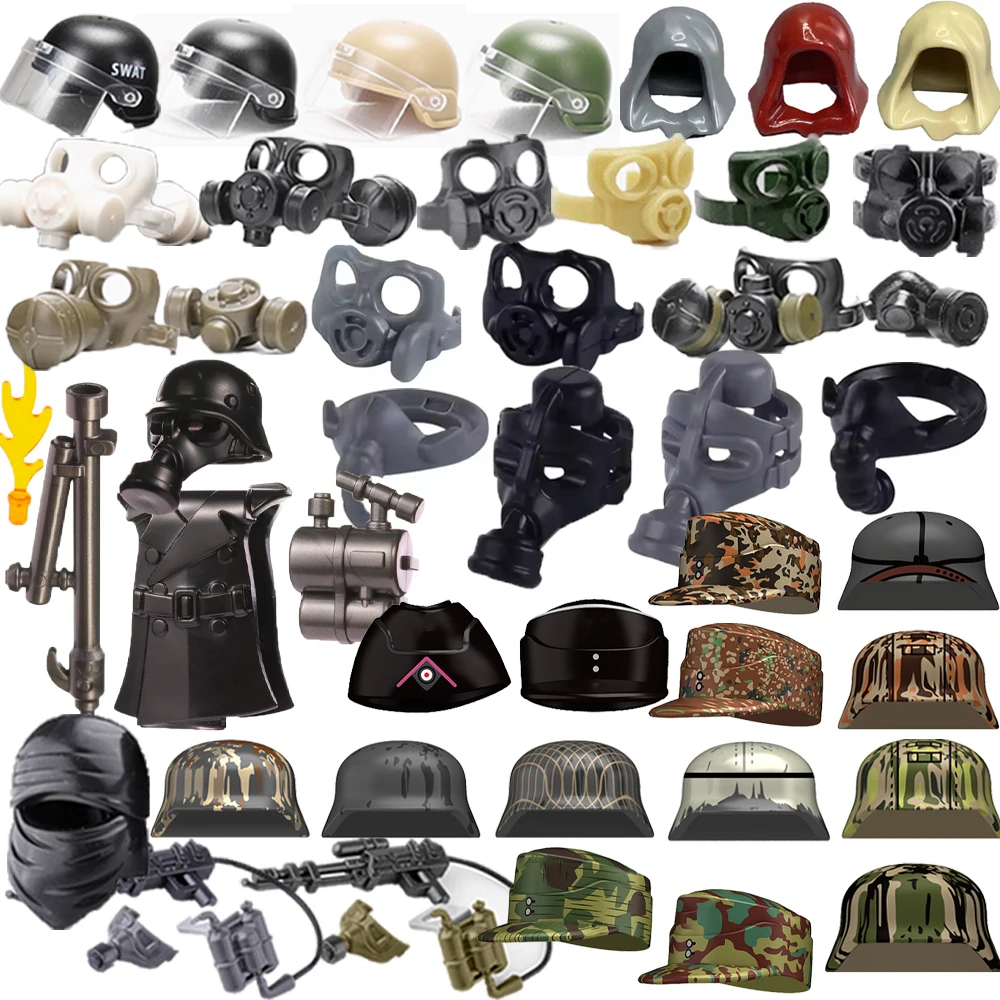 MOC Building Blocks Personaggi Soldato Accessori Caschi mimetici militari Maschere antigas Fiammiferi Giocattolo in mattoni Regali R067 FAI DA TE