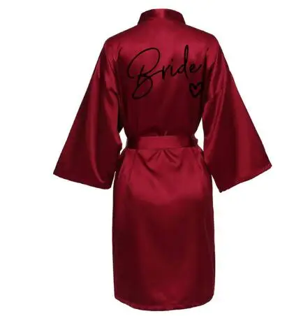 

Wedding Party Team Bride Robe With Black Letters Kimono Satin Pajamas Bridesmaid Bathrobe SP003