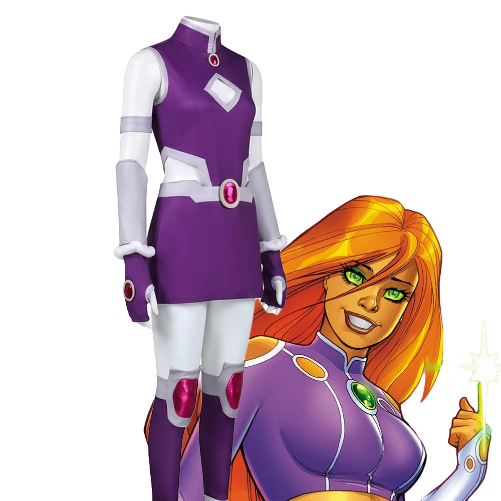 Koriand Cosplay Starfire Purple Dress Costumes Adult Women Battle Suit Bodysuit Con For Woman Halloween Fancy Role Play Party