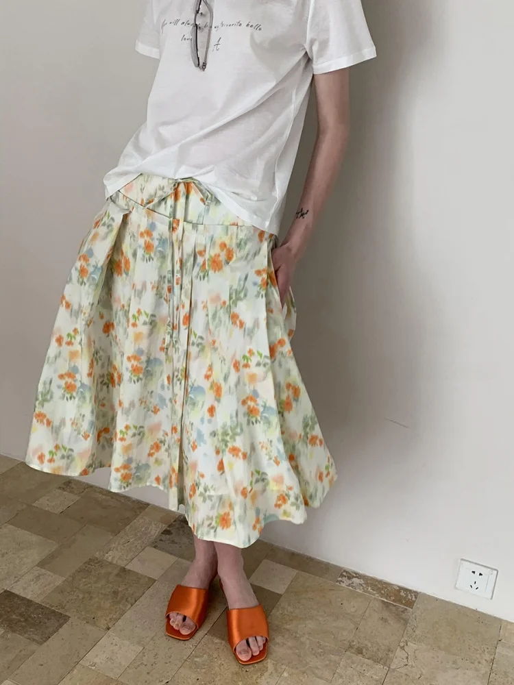 

Хлопковая плиссированная юбка миди DKZ в винтажном стиле, новая летняя модель свободного кроя, создающая атмосферу комфорта, А-силуэт, для женщин