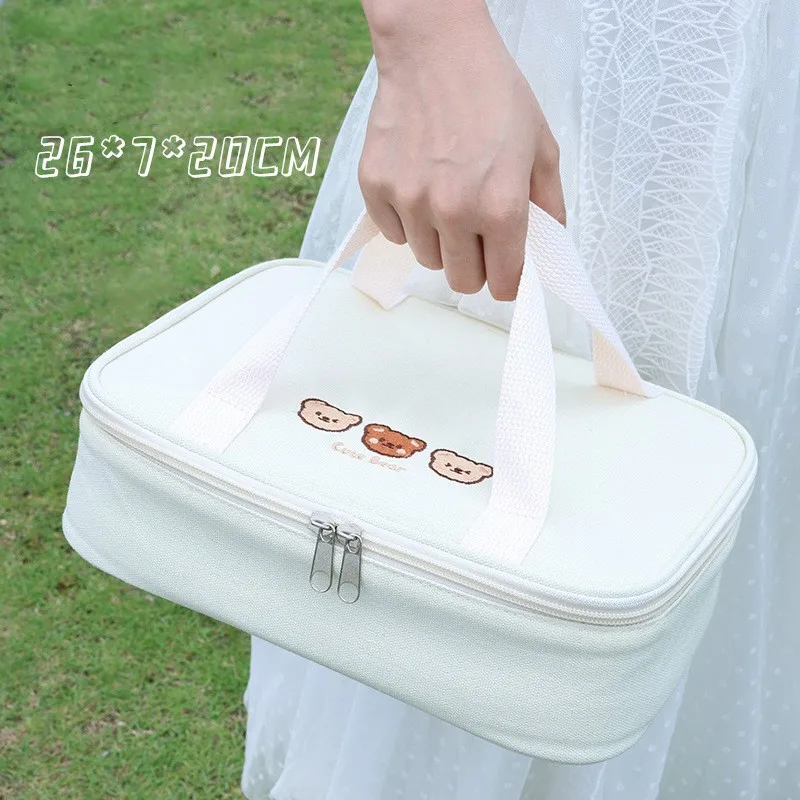 Cute Lunch Bag Canvas Handbag Aluminium Foil Thermal School Food Dinner Family Picnic Insulated Lunch Box Bag