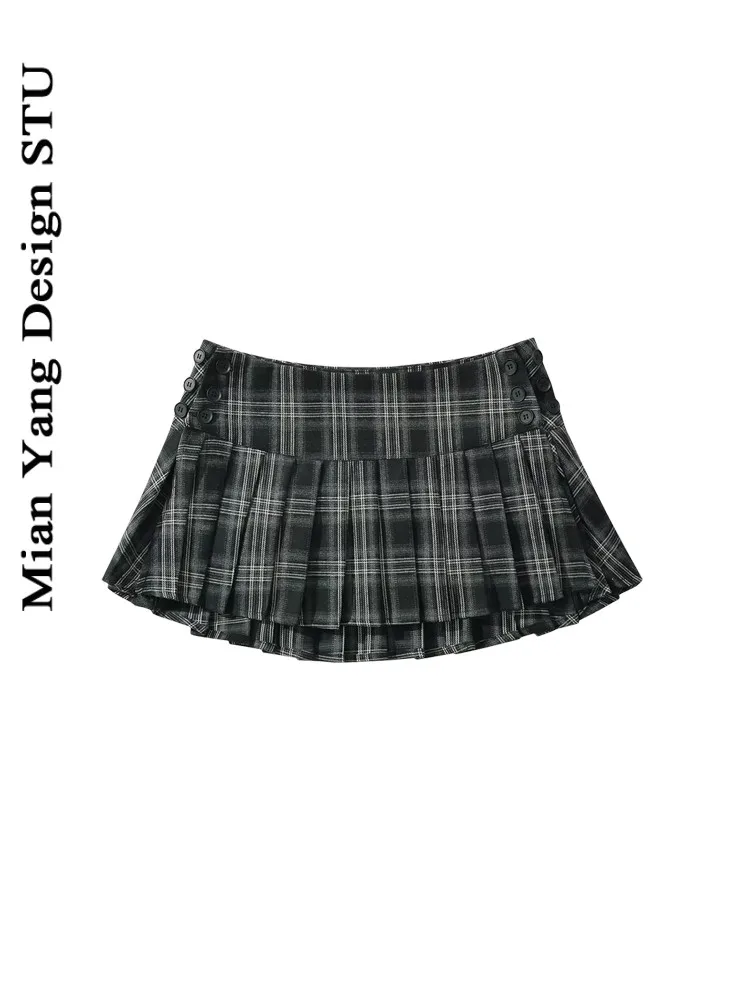 

Low Waist Plaid Skirt with Slit Color Blo School orm Sle A-Line Skirt Sweet College Girl ort Pleated Skirt