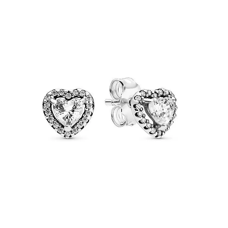 925 Sterling Silver Earring Sparkling Heart Stud Earrings Square Sparkle Stud Earrings Pandor Fine Jewelry Women Wedding Gift